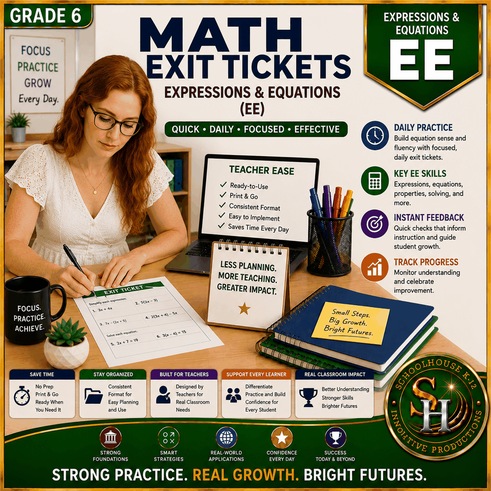 6th Grade Expressions & Equations Math Exit Tickets cover