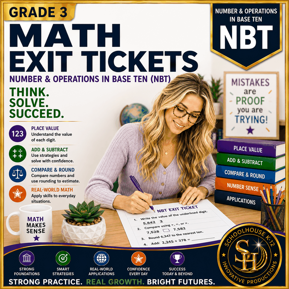 3rd Grade Number & Operations in Base Ten Math Exit Tickets cover