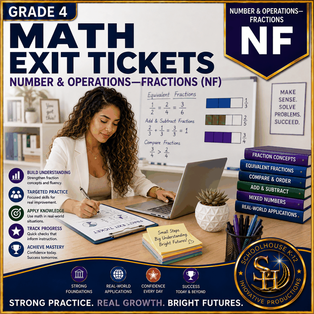 4th Grade Number & Operations—Fractions Math Exit Tickets cover