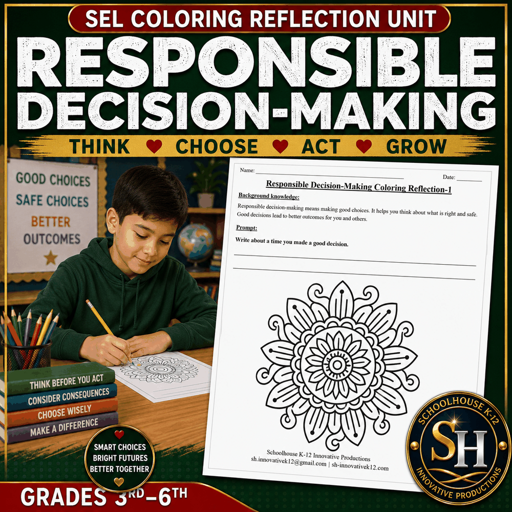 SEL Coloring Reflection Unit: Responsible Decision-Making, Grades 3rd–6th