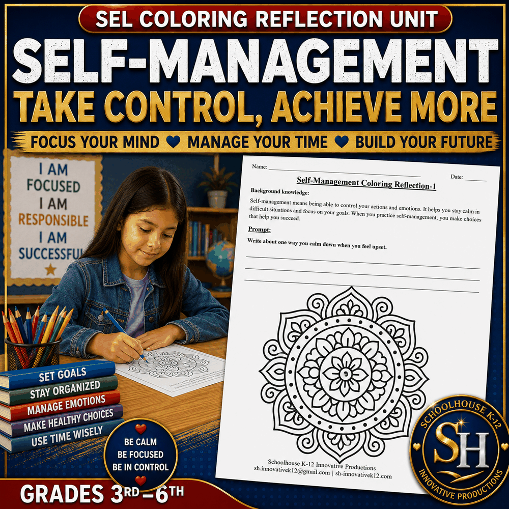 SEL Coloring Reflection Unit: Self-Management, Grades 3rd–6th
