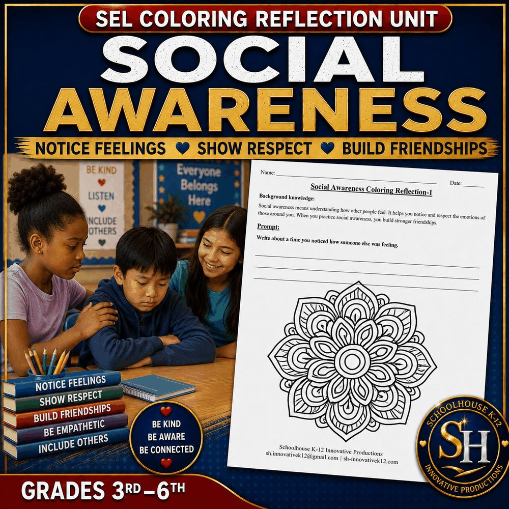 SEL Coloring Reflection Unit: Social Awareness, Grades 3rd–6th