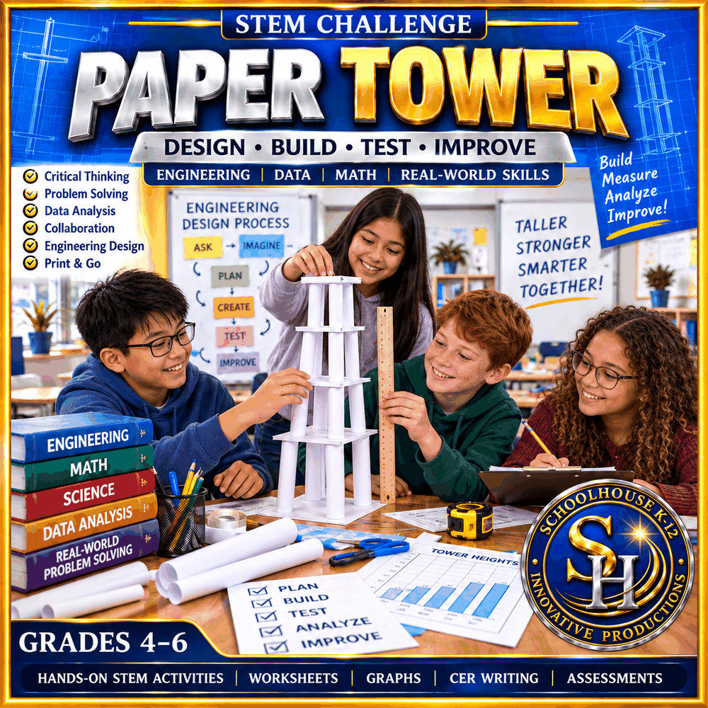 Paper Tower STEM Challenge cover, Grades 4th–6th
