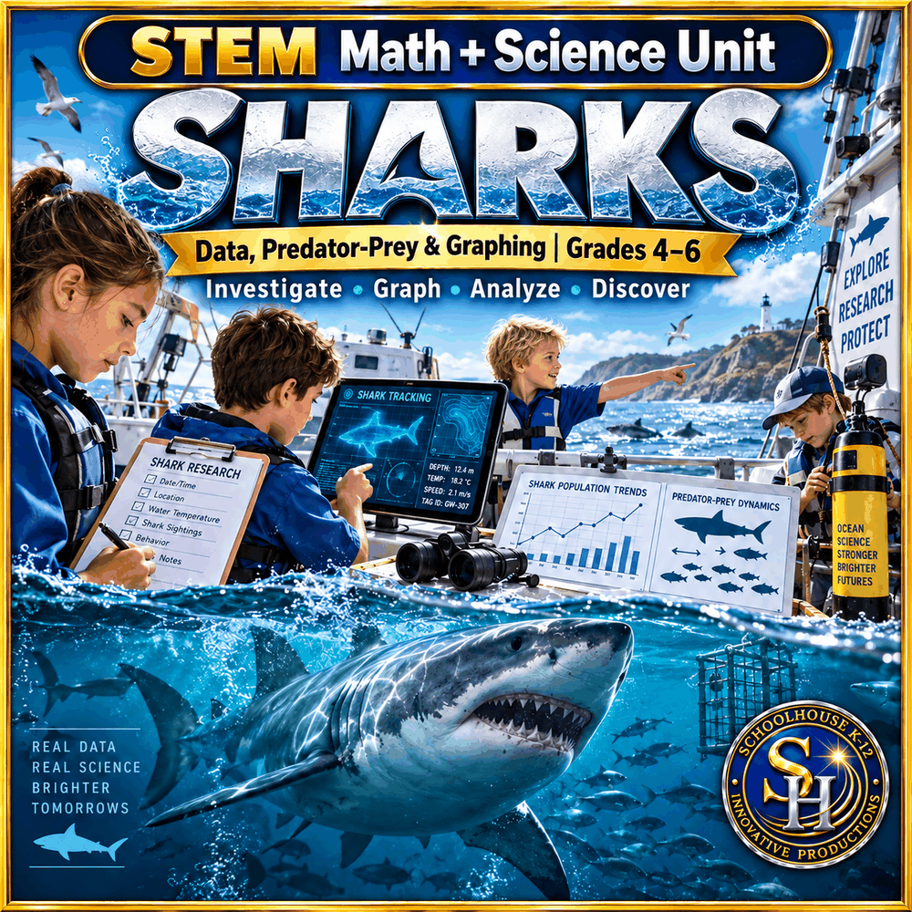 Sharks Math + Science STEM Unit cover, Grades 4th–6th